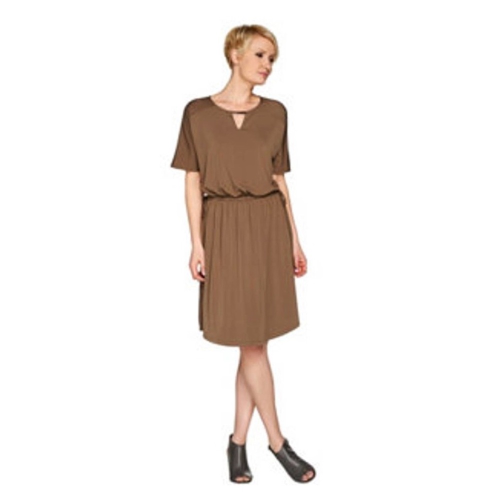 H by Halston Jet Set Drawstring Jersey Knit Dress Brown Taupe Sz 3X